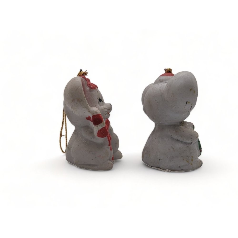 Vintage Around the World porcelain Bisque Christmas Mice Ornaments set of 2 - Picture 3 of 9